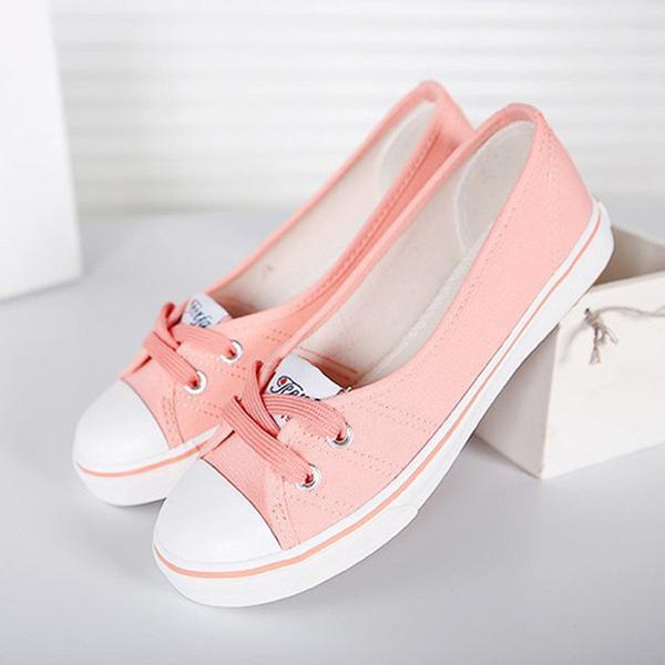 Large Size Women Spring Autumn Daily Casual Canvas Lace Up Shoes Flats Slip On