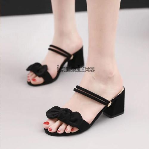 Sandals Women's Summer New One Word Buckle Students' Roman Shoes Open Toe Chunky Heels Women's Shoes