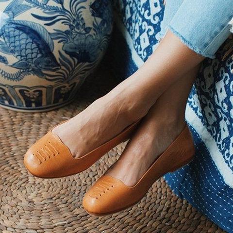 Women's PU Round Toe Comfortable Loafers