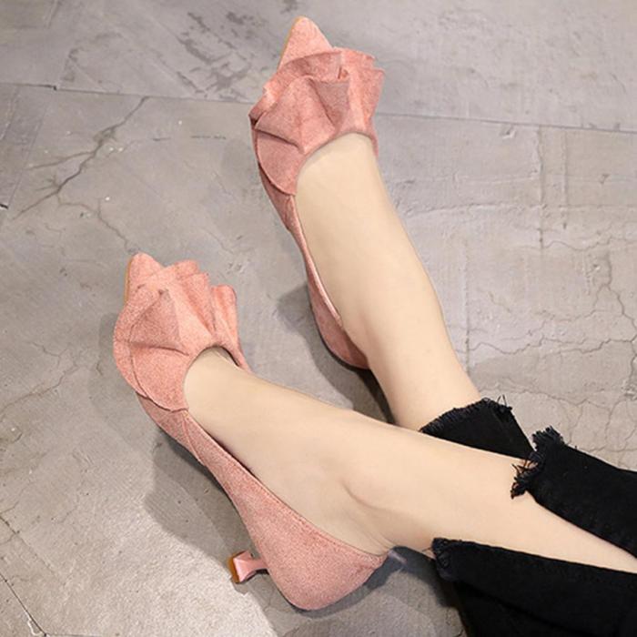 Ladies Pointed Toe Ruffle Decoration Shoes