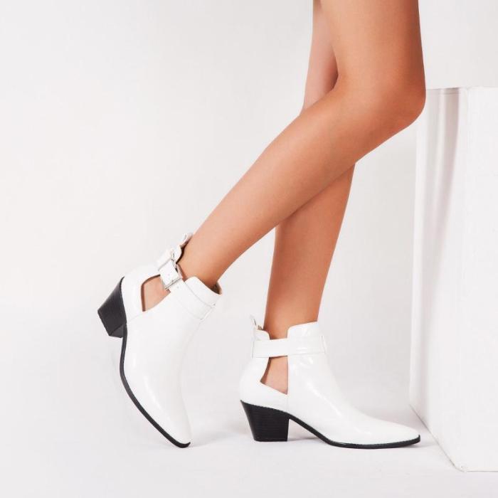 Women's fashion solid color buckle ankle boots