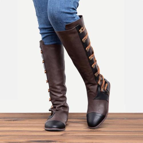 Women Fashion Side Buttons Flat Heel Boots