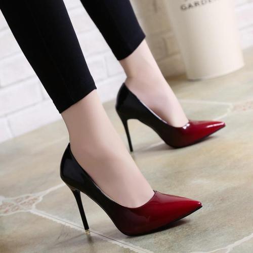 Shallow Pump Basic Sandals Gradient Ramp Colors Slip On PU High Heels