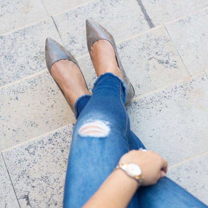 Distressed Pewter Almond Toe Flats