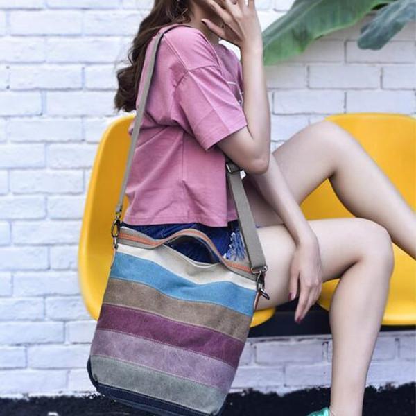 Canvas Contrast Color Striped Handbag Crossbody Bag