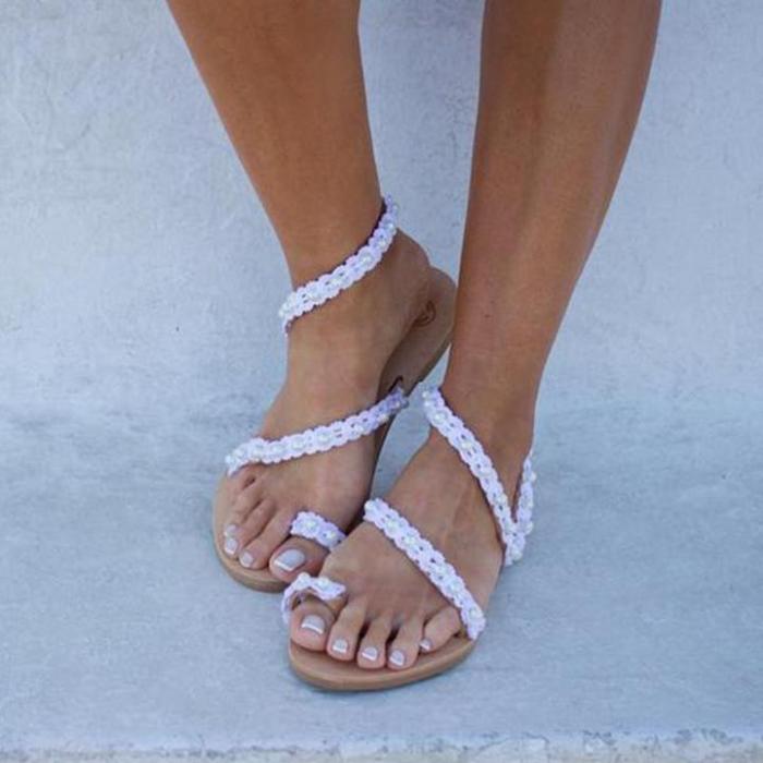 Simple Beading White Women Flip-flop Sandals