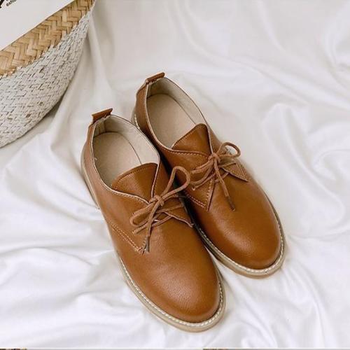 Casual Flats Round Toe Daily PU Breathable Shoes Lace Up Loafers