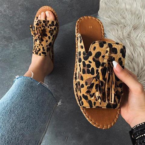 Leopard Print Tassel Mules Sandals
