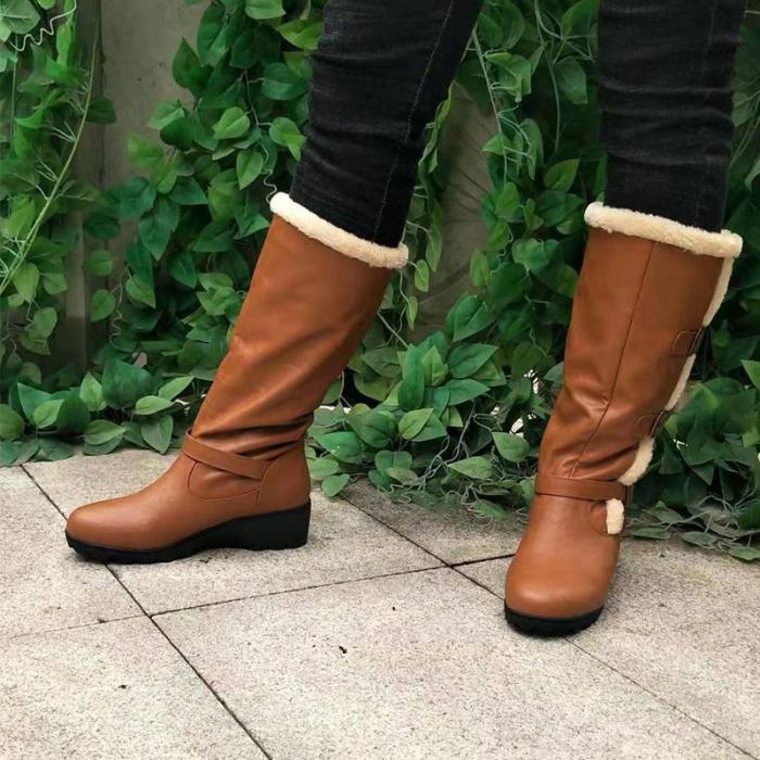 Women Plus Size Solid Low-heel Boots
