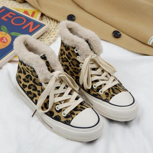 Fashion Leopard Women Flat-bottomed Shoes with Fluff and Warmth