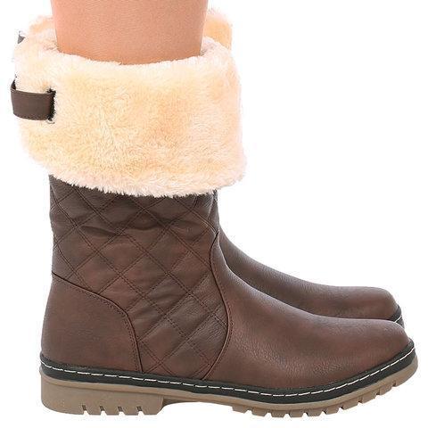 Womens Warm Pu Winter Low Heel Snow Boots