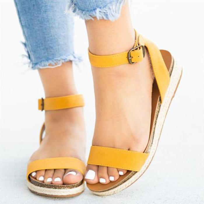 Plain Flat Peep Toe Casual  Wedge Sandals