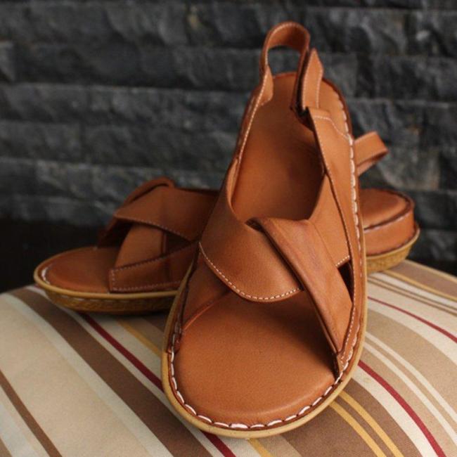Leather Casual Flat Heel Sandals