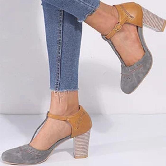 Color Block T-Bar High Heels Sandals