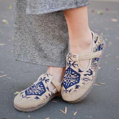 Embroidered Slip-On Women Tribal Fabric Loafers