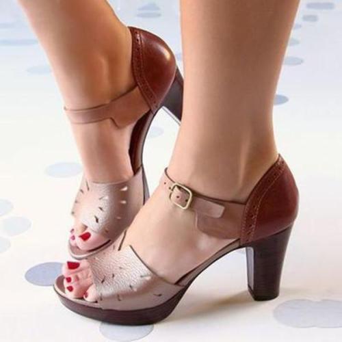 CHUNKY HEEL ANKLE STRAP HOLLOW OUT ELEGANT SHOES WORKING DAILY SHOES