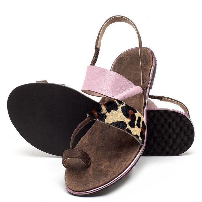 Summer New Bohemian Women's Sandals Flat Heel Elastic Flat Sole Women's Shoes Leopard Print