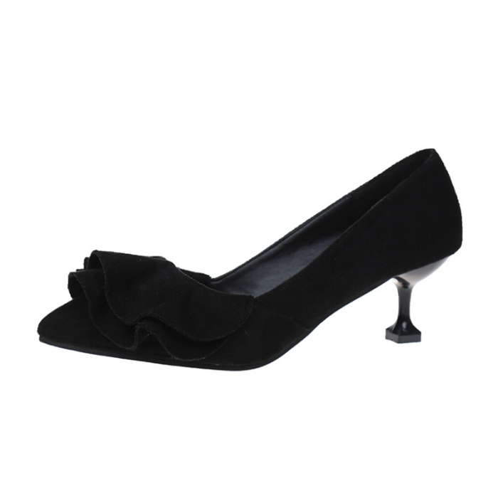 Ladies Pointed Toe Ruffle Decoration Shoes