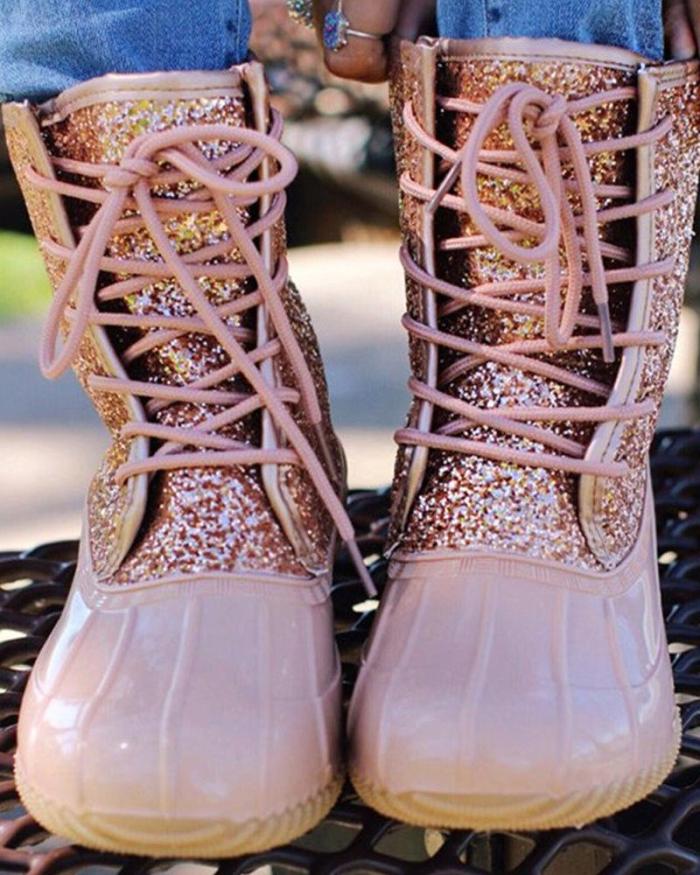 Sequined Lace-Up Ankle Booties