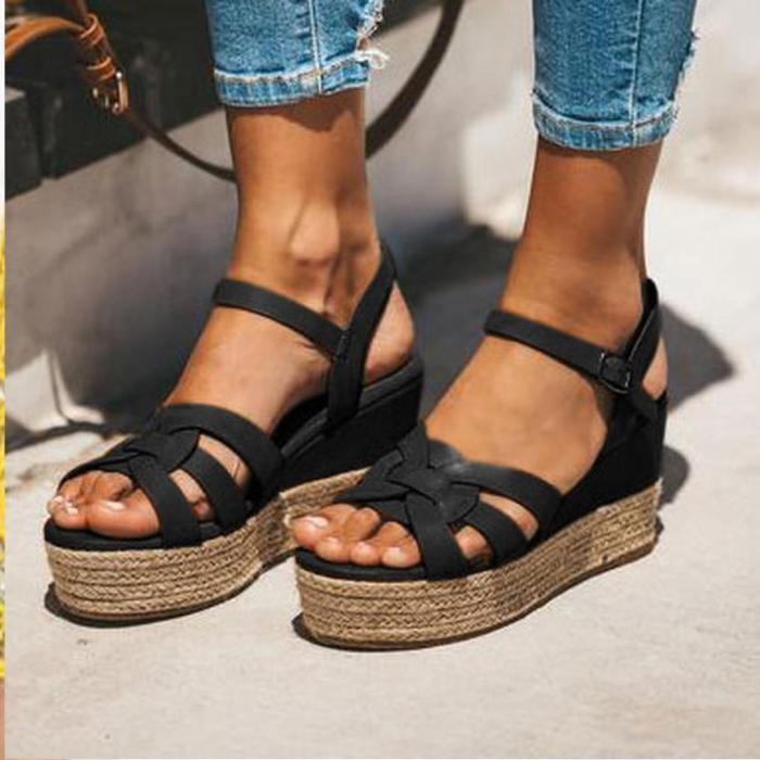Vintage Crisscross Peep Toe Medium Height Platforms Gladiator Sandals
