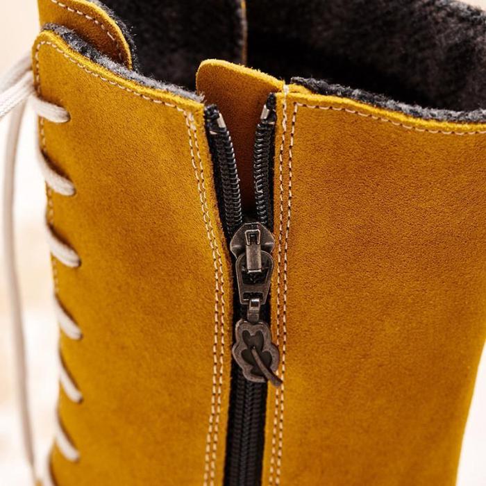 Women Winter Suede Lace-Up Knee-High Boots