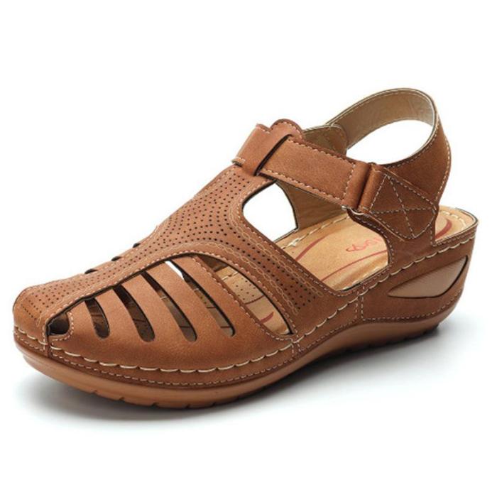 Woman Summer Leather Vintage Sandals Buckle Casual Sewing Solid Women Shoes