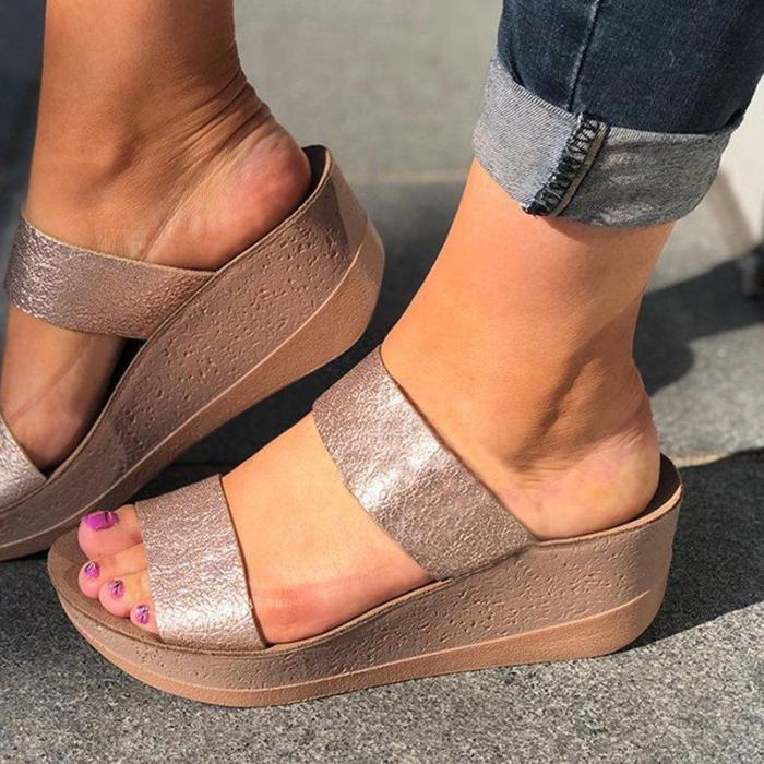 Women Ladies Slip On Sandal Shoes Open Toe Wedge Sandals