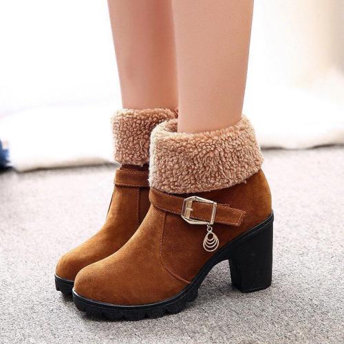 Suede Chunky Heel Ankle Women Slip-On Round Toe Boots