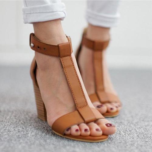 Plain Chunky High Heeled Peep Toe Date Office Sandals