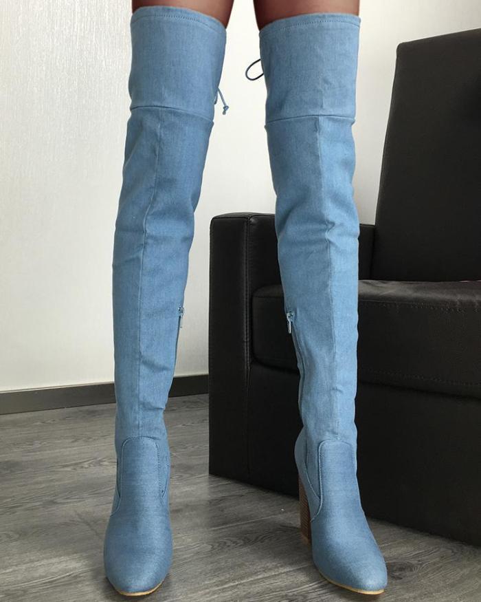 Knee-High Side Zipper Chunky Heeled Boots
