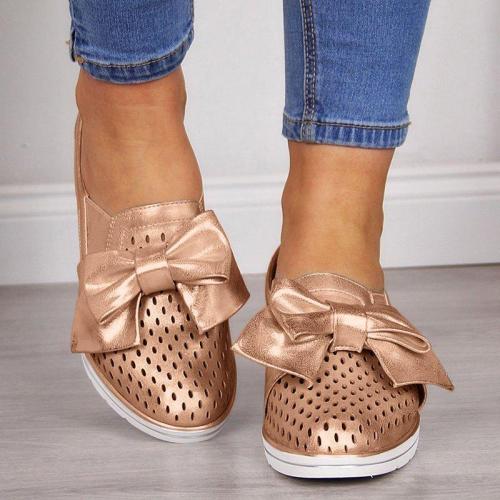 Women Wedge Heel Hollow Bow Sneakers Casual Shoes