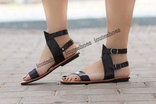 Flat Gladiator Leather Sandals Summer Shoes Woman Rome Style Double Buckle Casual Beach Sandles