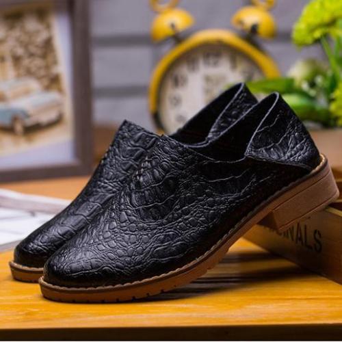 Artificial Leather Non-slip Round Toe Slip on Comfortable Flat Loafers Low Cut