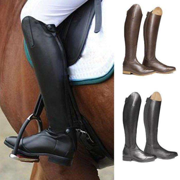 Medieval Gothic Leather Knee High Boots Women Female Vintage Mountain Horse High Rider Boots