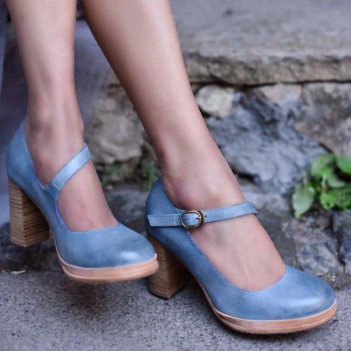 Mary Jane Ankle Buckle High Chunky Heels Shoes