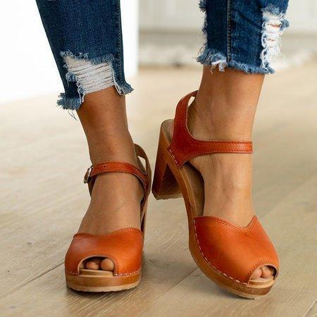 Orange Peep Toe Casual Sandals