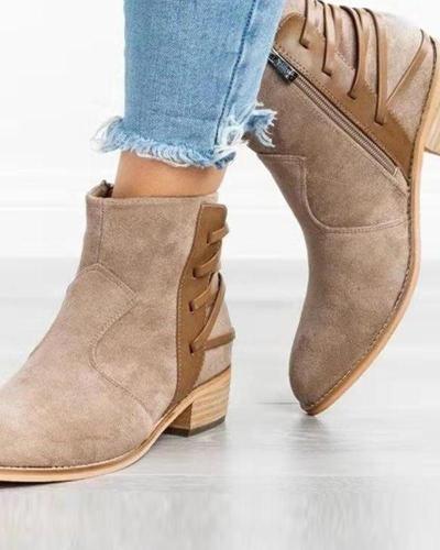 Suede Back Lace-Up Ankle Bootie