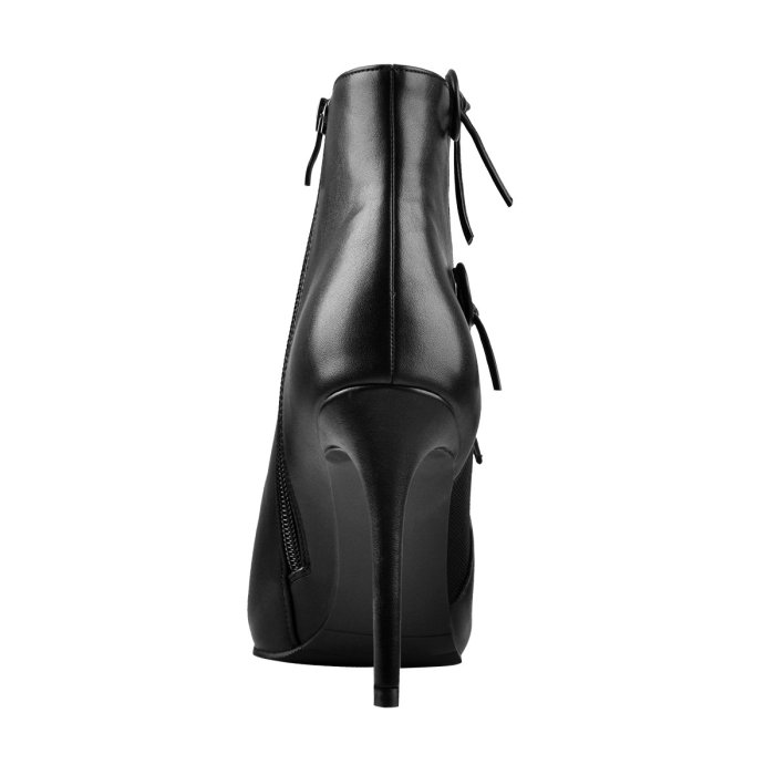 Side Net Breathable Bow Matte Black Leather Ankle boots