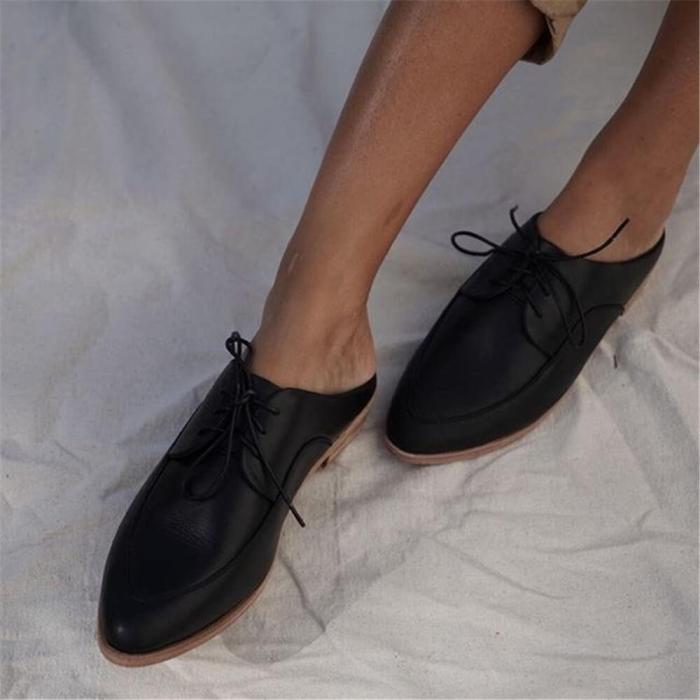 Women's Fashion Lace-Up Pointed   Flat Shoes