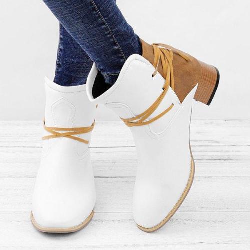 Women Vintage Low Heel Ankle Boots Plus Size PU Casual Back-lace Boots
