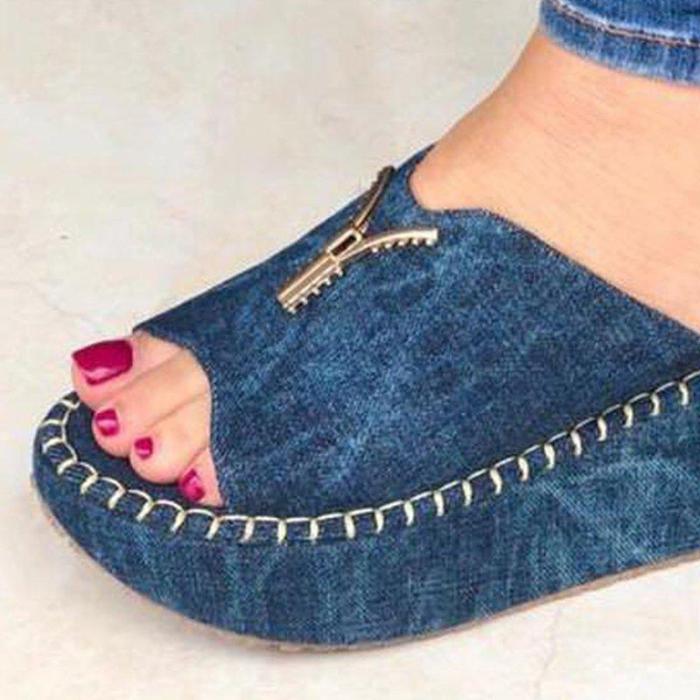Women Casual Summer Slip On Zipper Wedge Sandals