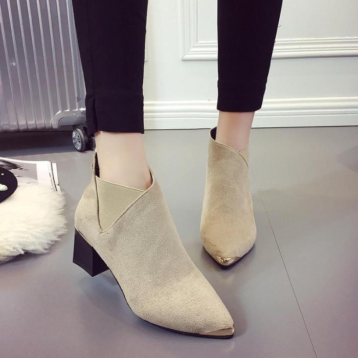 Fashion Martin Boots Ankle Pointed Metal Elegant Shoes Woman