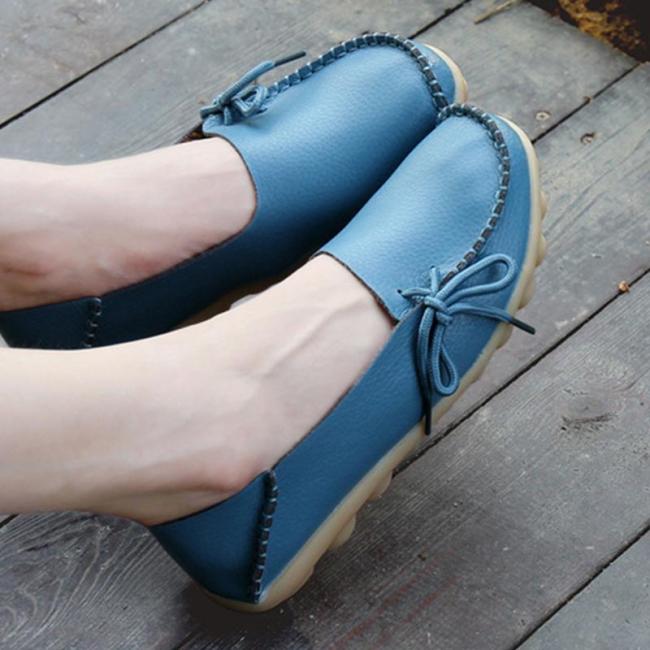 Women's Lightblue PU Flat Non-slip Bow-trim Flat Shoes