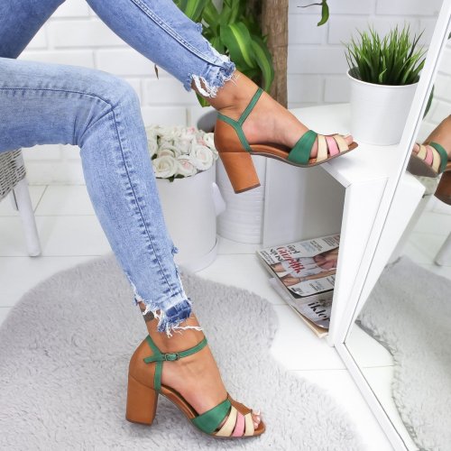 Color Block Strap Band Buckle High Chunky Sandals