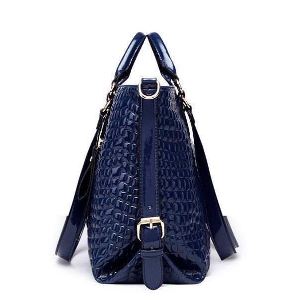 Grid Knit Tote Handbag PU Crocodile Crossbody Bag