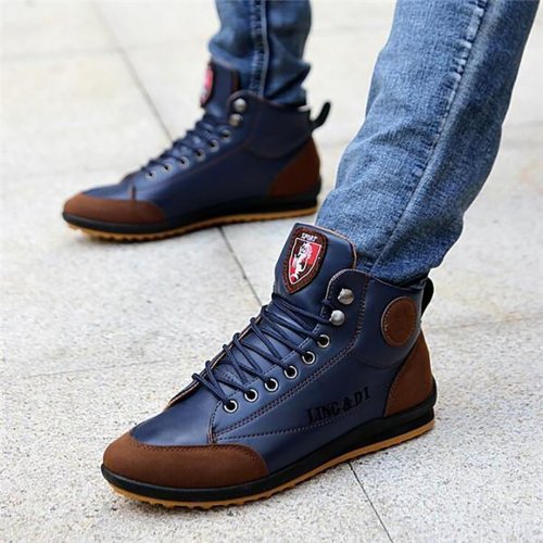 Men's leather splicing plate high help casual shoes
