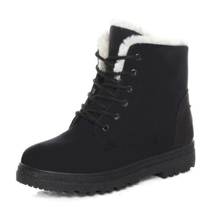 Flocking With Plus Velour Lining Lace-Up Ankle Boots