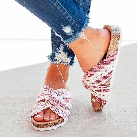 Cloth Upper Twist Flat Stripe Mule Sandals