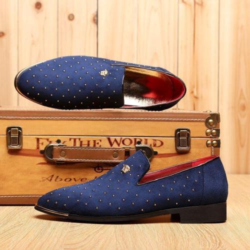 Men Suede Rivet Pointed Toe  Formal Shoes Slip On Casual Loafers