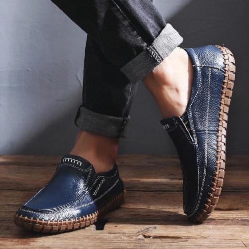 Large Size Men Hand Stitching Comfy Soft Sole Slip On Leather Loafers